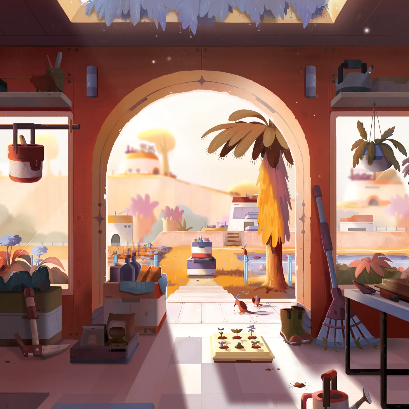 Ilustración de la expansión Cellar: una bodega que da a los campos